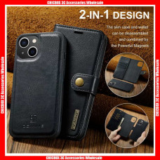 For iPhone DG.MING  Luxury Upgrade Card Slots Magnetic Removable 2in1 Rivet Leather Case