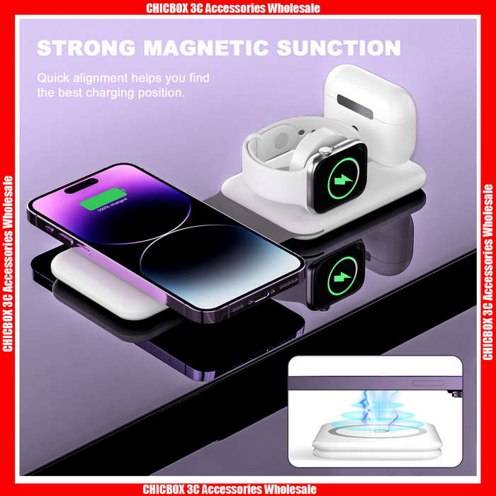 Q900 3 in 1 15W Fast Wireless Charger (Foldable) For Mobile phon+iWatch+Earbuds,With Retail Package