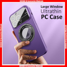 Large Window Full Coverage Magsafe Hollow Logo Hard PC Case with Screen Protector, with OPP Bag package
