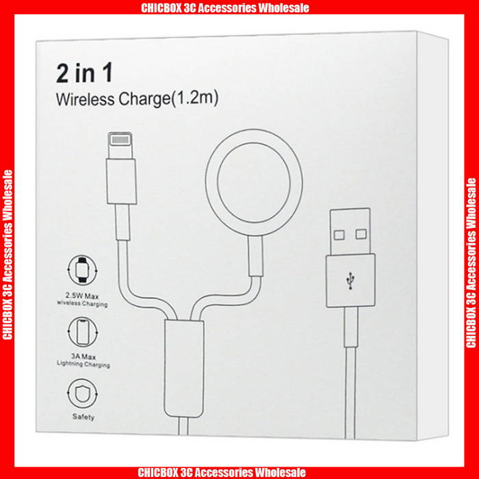 USB Series 2 in 1 (USB to 8 Pin + Wireless Charger) Magnetic Charger 1M PC Cable For iWatch 1/2/3/4/5/6/7/8/SE/Ultra, With Retail Package.