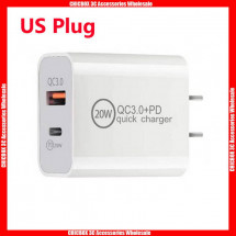 Double Port QC3.0+PD 20W Quick Fast Charger, Hangable Plastic Bag Package
