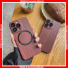 For iPhone Magsafe Charging and Camera Tempered Glass Build-in Wood Texture Hard PC Case