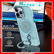 For iPhone luminum Camera Ring Matte Skin Electroplating Buttons Hard PC Case with 360° Rotating Alloy Magsafe Charging Kickstand