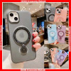 For iPhone luminum Camera Ring Matte Skin Electroplating Buttons Hard PC Case with 360° Rotating Alloy Magsafe Charging Kickstand