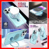 For iPhone luminum Camera Ring Matte Skin Electroplating Buttons Hard PC Case with 360° Rotating Alloy Magsafe Charging Kickstand