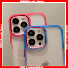 For iPhone & Samsung Gradient Metal Camera Frame Acrylic+TPU Hard Case With Metal Buttons