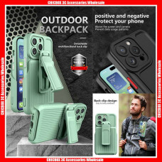 For iPhone & Samsung  2in1 Outdoor Sports Multifuctional Hard PC Case with Detachable Clip-on Slip
