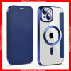 For iPhone & Samsung Business Style Magsafe Charging Leather Front+ Clear TPU Back Shell with Camera Lens Protect Glass