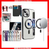 For iPhone & Samsung Business Style Magsafe Charging Leather Front+ Clear TPU Back Shell with Camera Lens Protect Glass