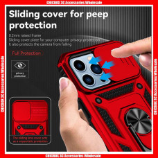 For iPhone Slide Camera Cover Window Drop Resistance Metal Holder Ring Hard PC+TPU Case