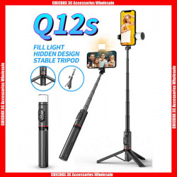 Q12s Hidden Design Rotatable Fill Light Bluetooth Tripod Selfie Stick(Aluminium Alloy),with retail package
